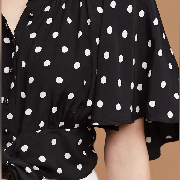 Anthropologie Maeve Canna Midi Polka Dot Black Top Blouse Size 4 - Picture 3 of 16